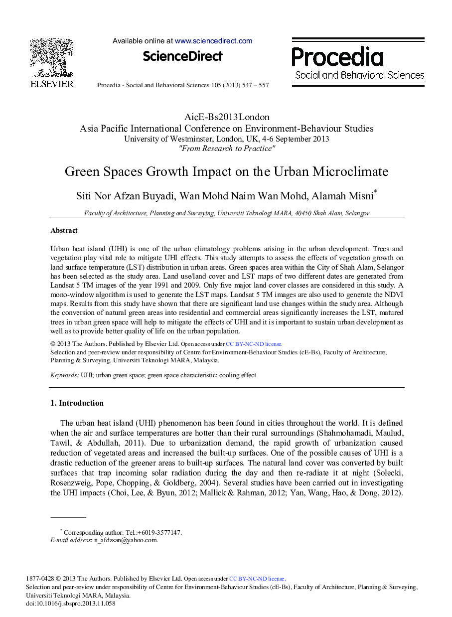 Green Spaces Growth Impact on the Urban Microclimate 