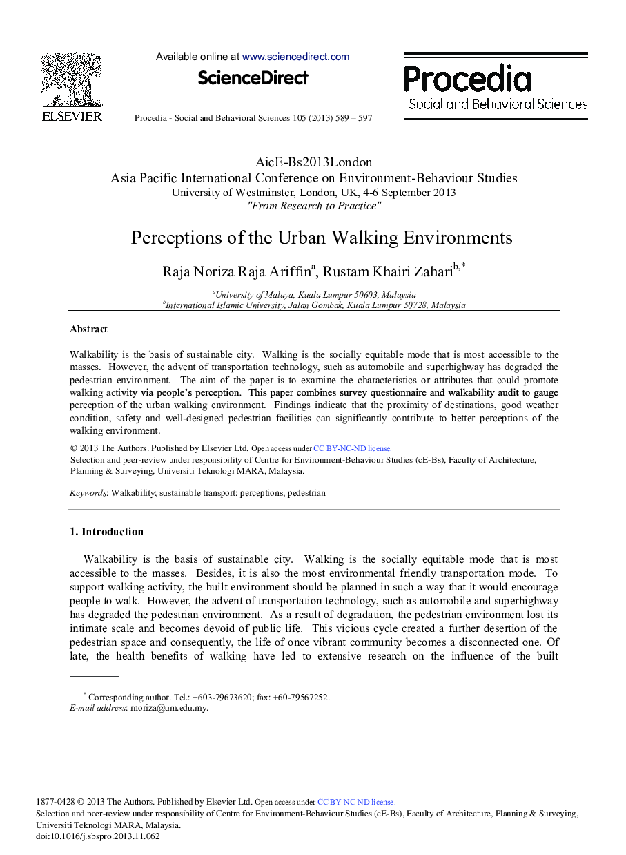 Perceptions of the Urban Walking Environments 