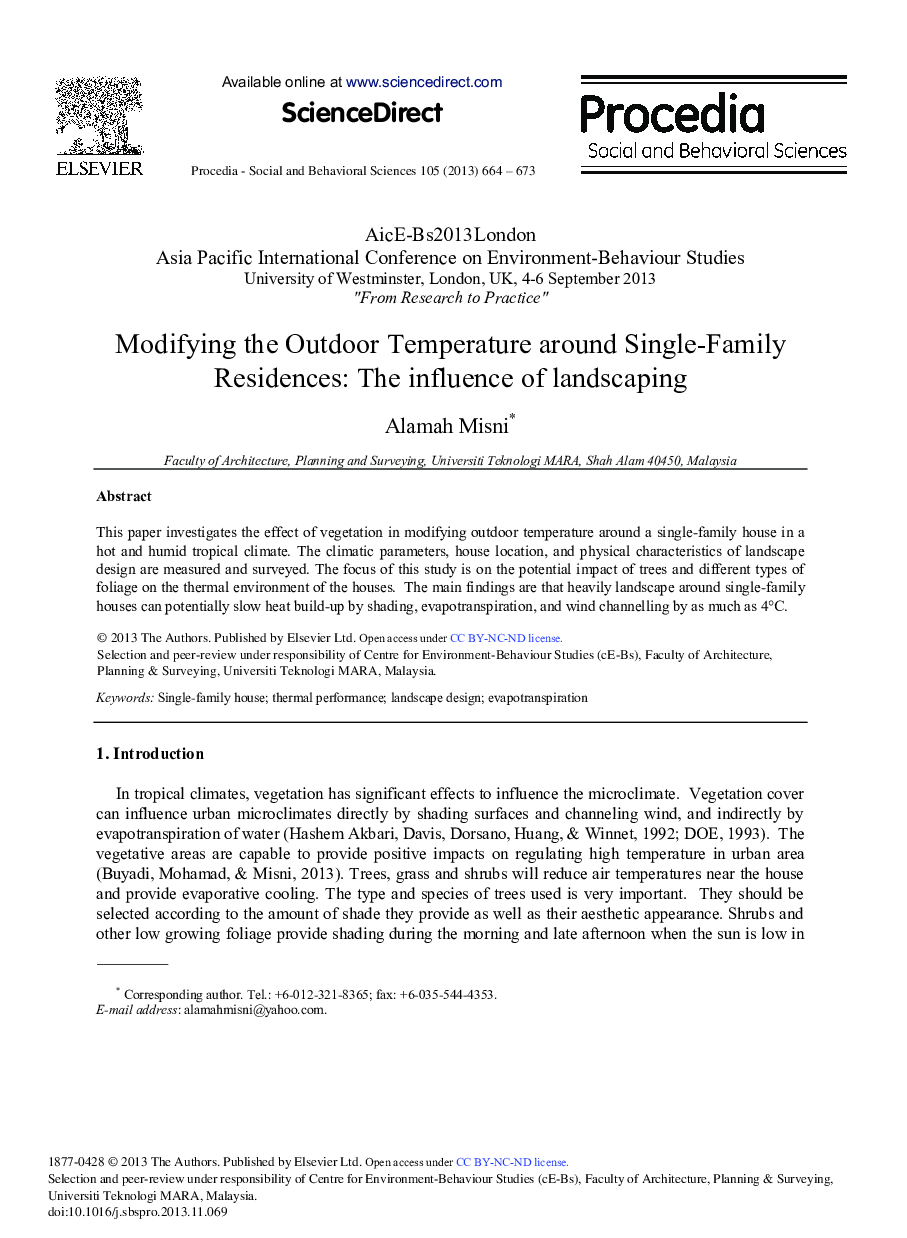 Modifying the Outdoor Temperature around Single-Family Residences: The Influence of Landscaping 