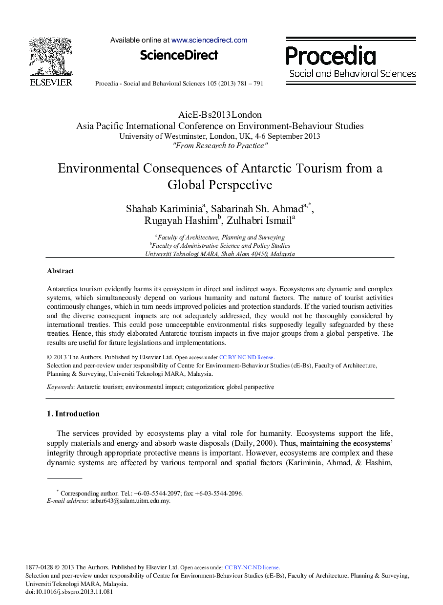 Environmental Consequences of Antarctic Tourism from a Global Perspective 