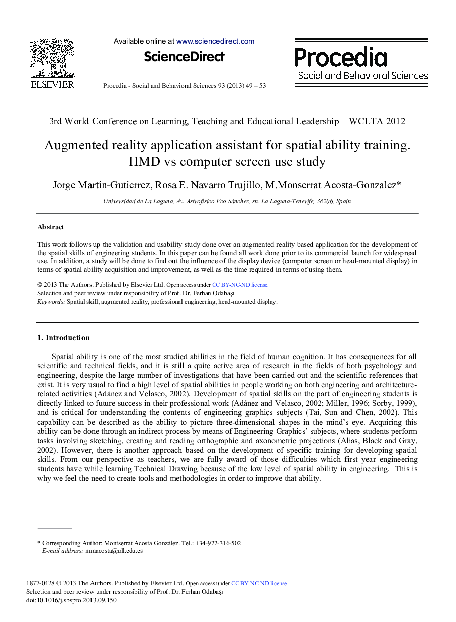 Augmented Reality Application Assistant for Spatial Ability Training. HMD vs Computer Screen Use Study 