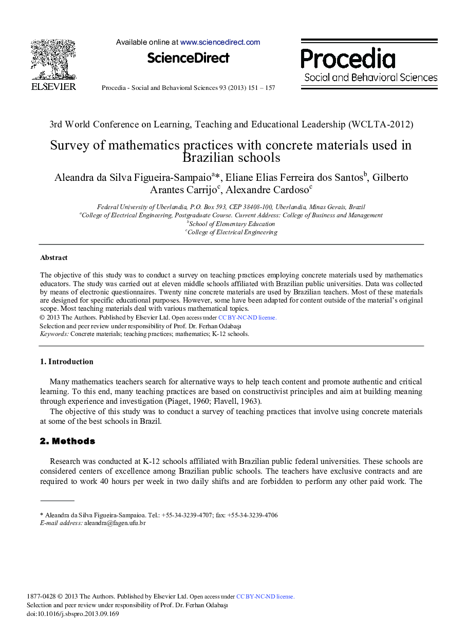 Survey of Mathematics Practices with Concrete Materials Used in Brazilian Schools 