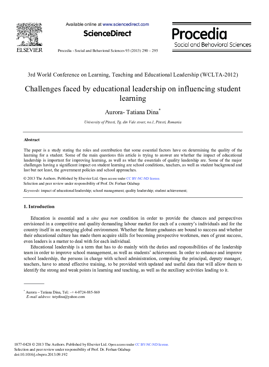 Challenges Faced by Educational Leadership on Influencing Student Learning 