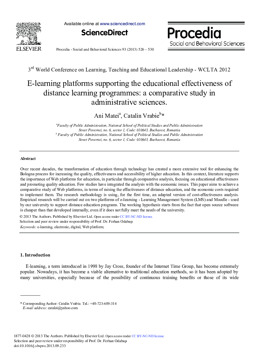 E-learning Platforms Supporting the Educational Effectiveness of Distance Learning Programmes: A Comparative Study in Administrative Sciences 