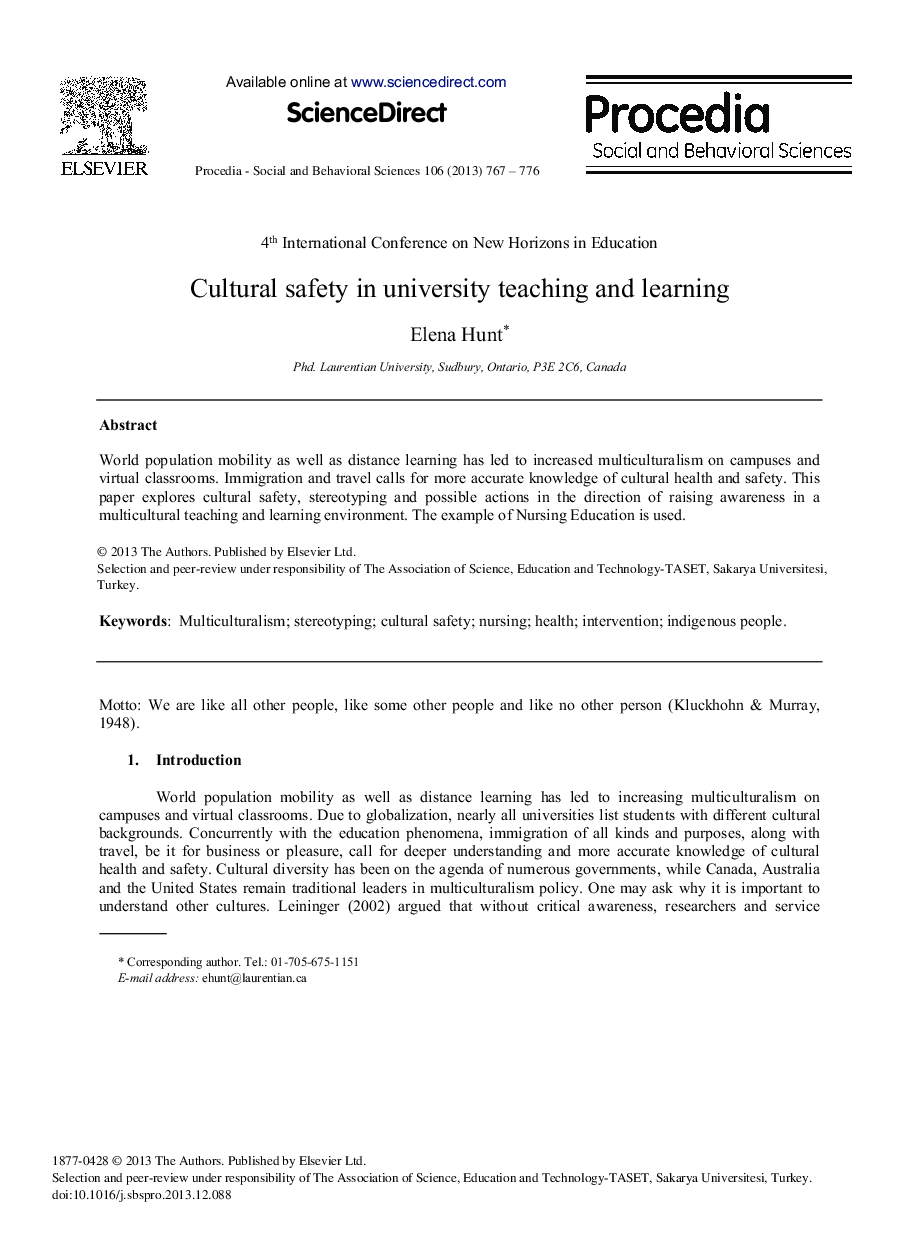 Cultural Safety in University Teaching and Learning