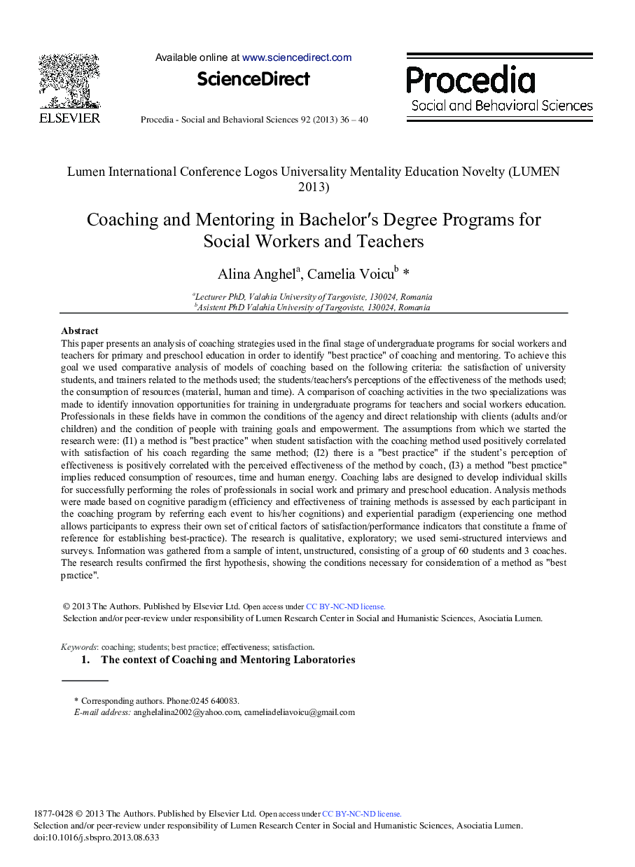 Coaching and Mentoring in Bachelor′s Degree Programs for Social Workers and Teachers 
