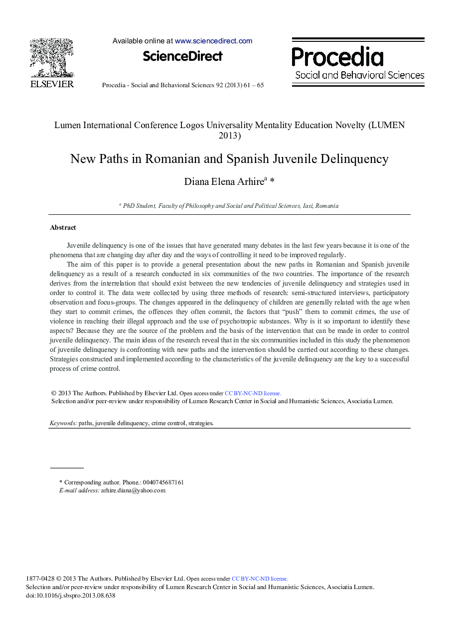New Paths in Romanian and Spanish Juvenile Delinquency 