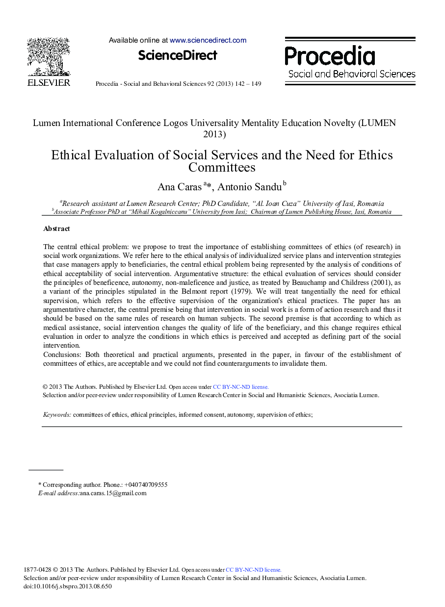 Ethical Evaluation of Social Services and the Need for Ethics Committees 