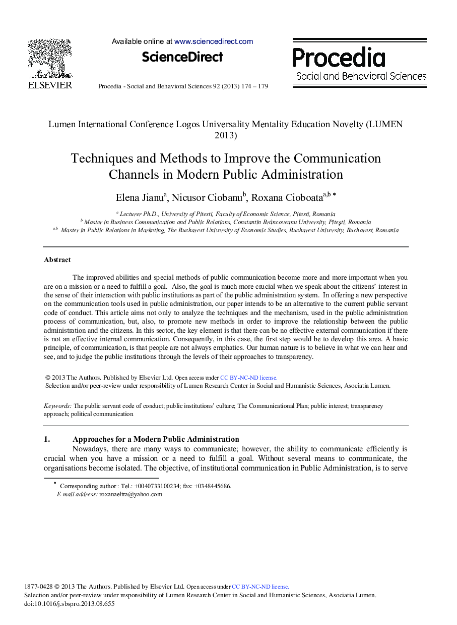 Techniques and Methods to Improve the Communication Channels in Modern Public Administration 