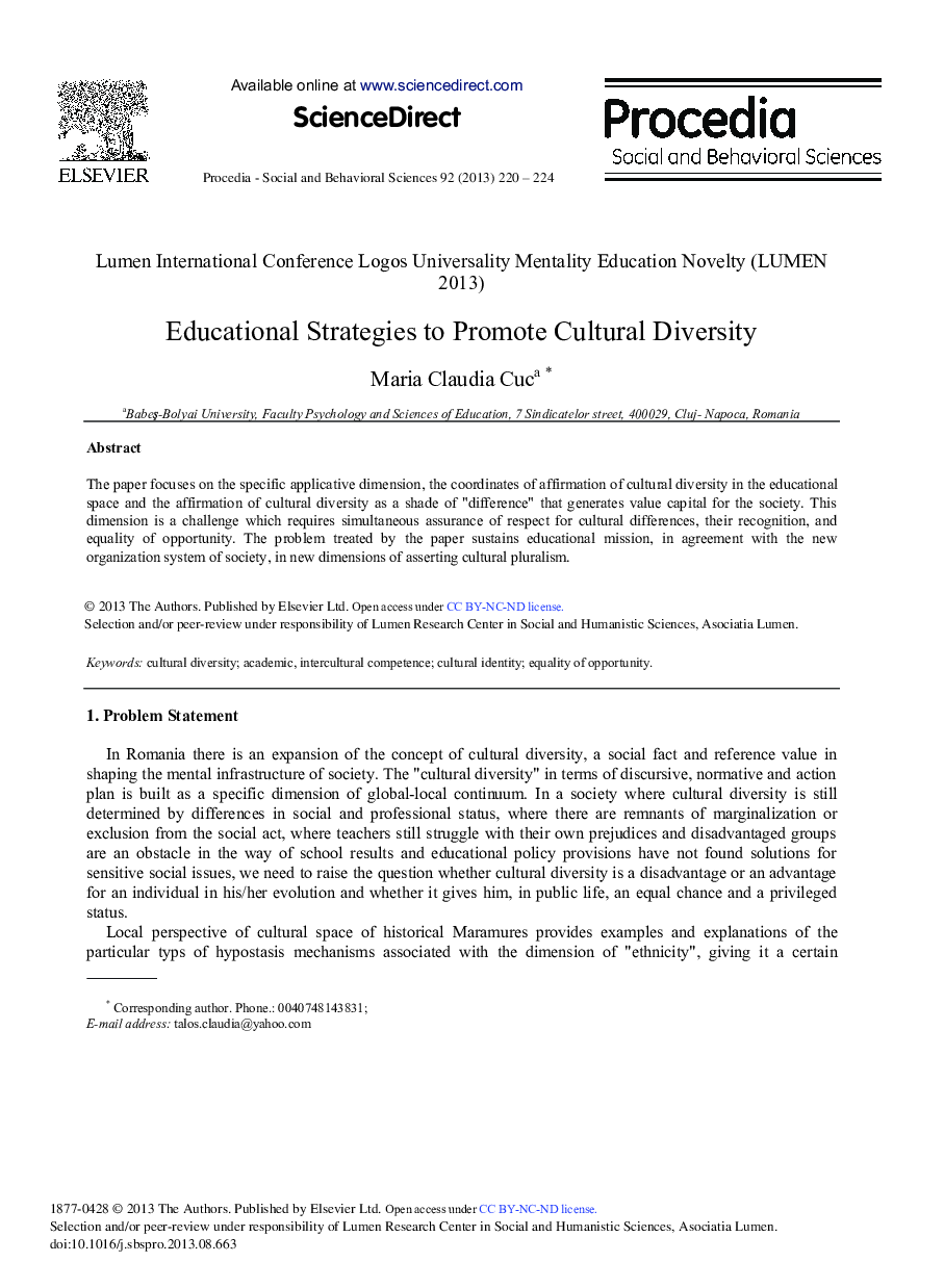 Educational Strategies to Promote Cultural Diversity 