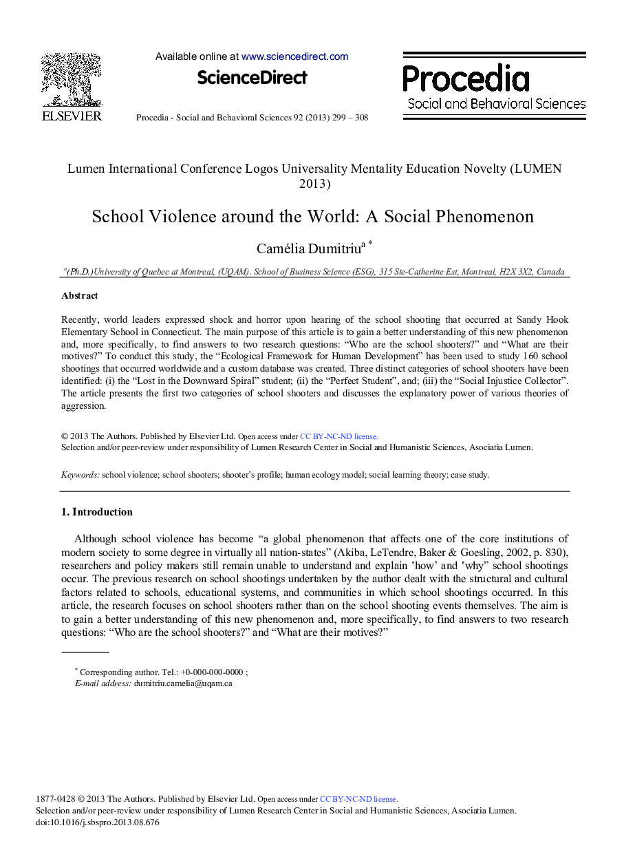 School Violence around the World: A Social Phenomenon 