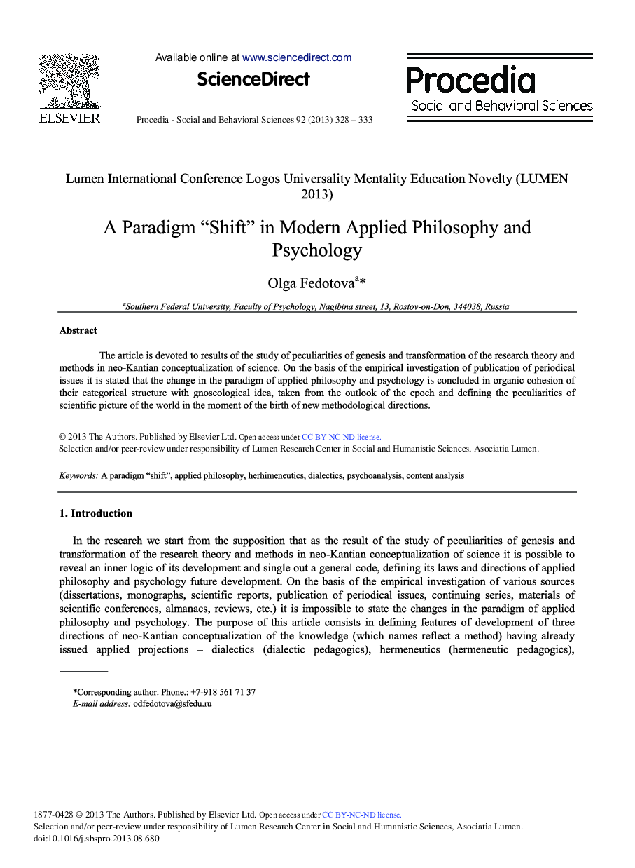 A Paradigm “Shift” in Modern Applied Philosophy and Psychology 