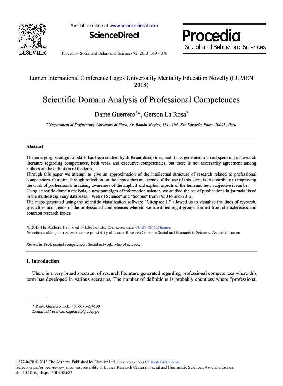 Scientific Domain Analysis of Professional Competences 
