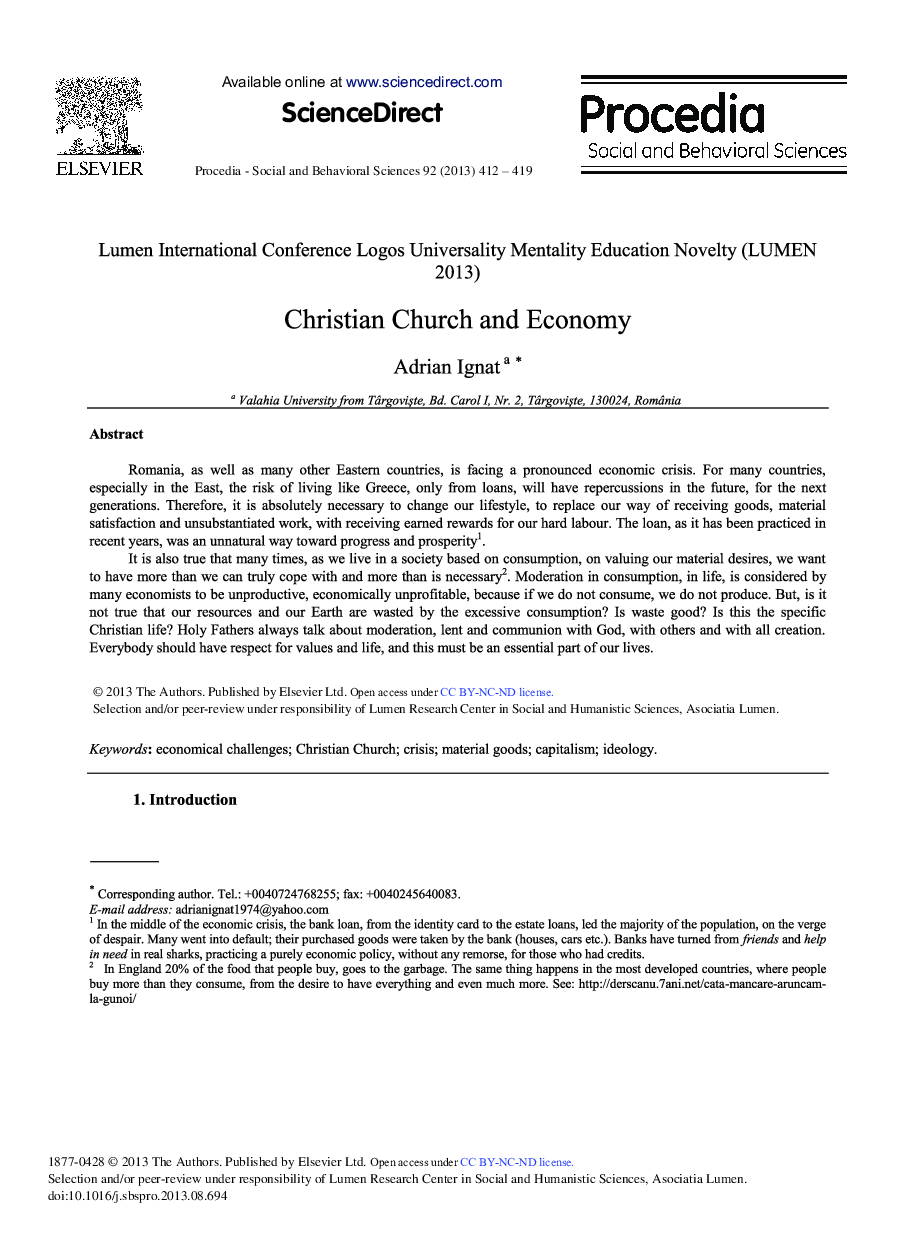 Christian Church and Economy 