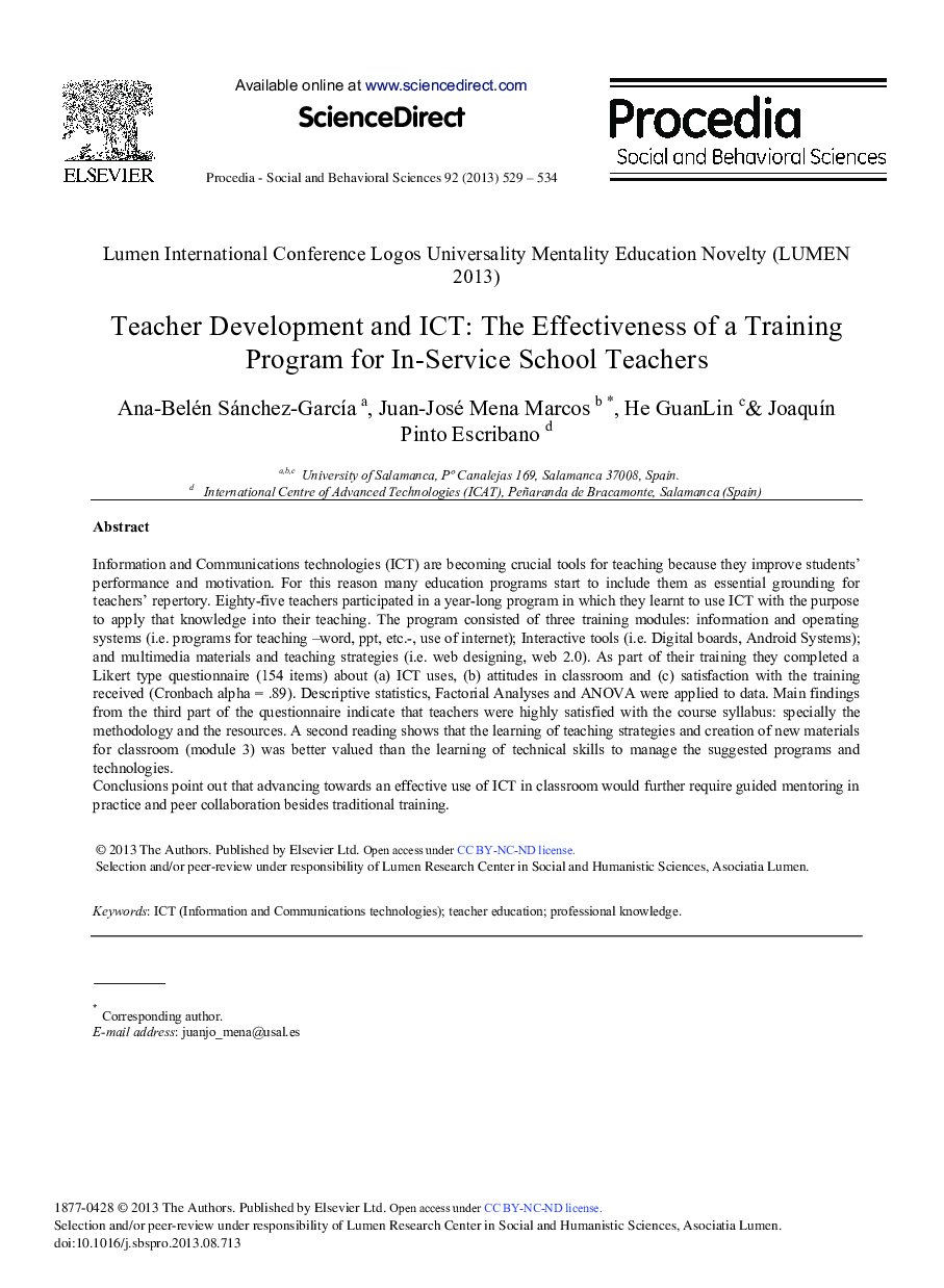 Teacher Development and ICT: The Effectiveness of a Training Program for In-service School Teachers 