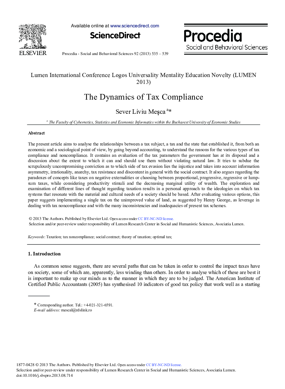 The Dynamics of Tax Compliance 