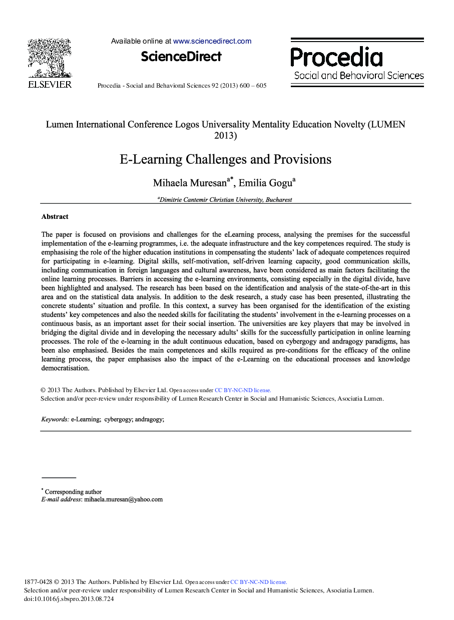 E-learning Challenges and Provisions 