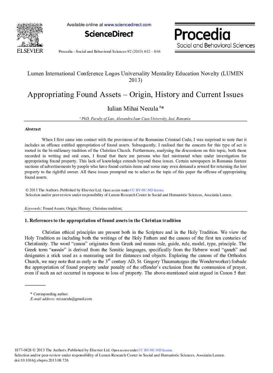 Appropriating Found Assets – Origin, History and Current Issues 