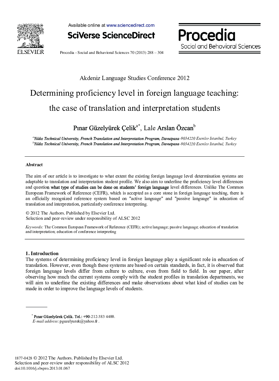 Determining Proficiency Level in Foreign Language Teaching: The Case of Translation and Interpretation Students