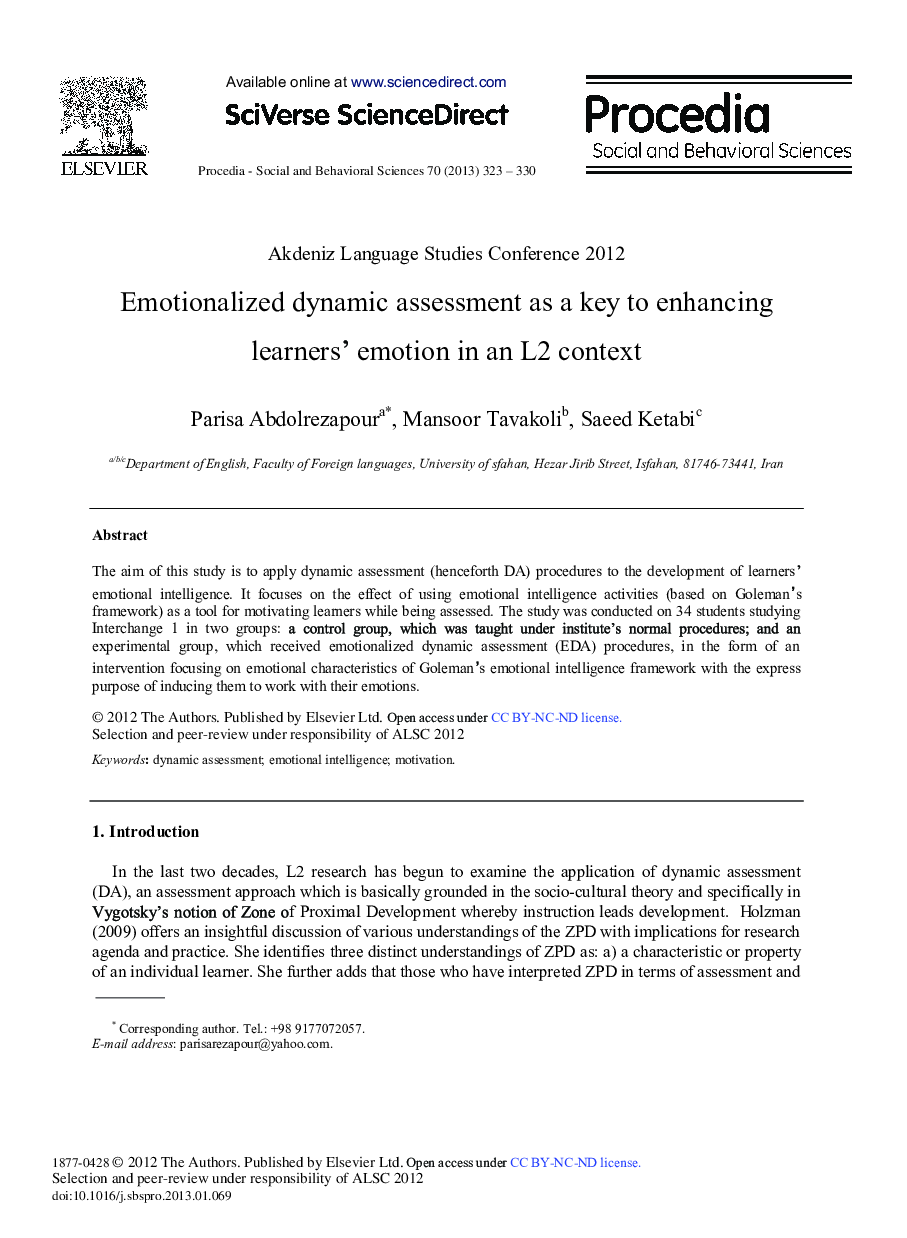 Emotionalized Dynamic Assessment as a Key to Enhancing Learner's Emotion in an L2 Context 