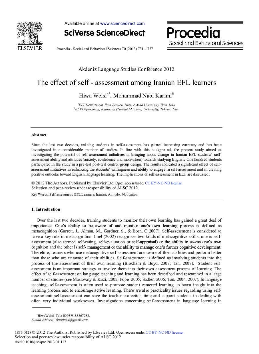 The Effect of Self-Assessment Among Iranian EFL Learners 