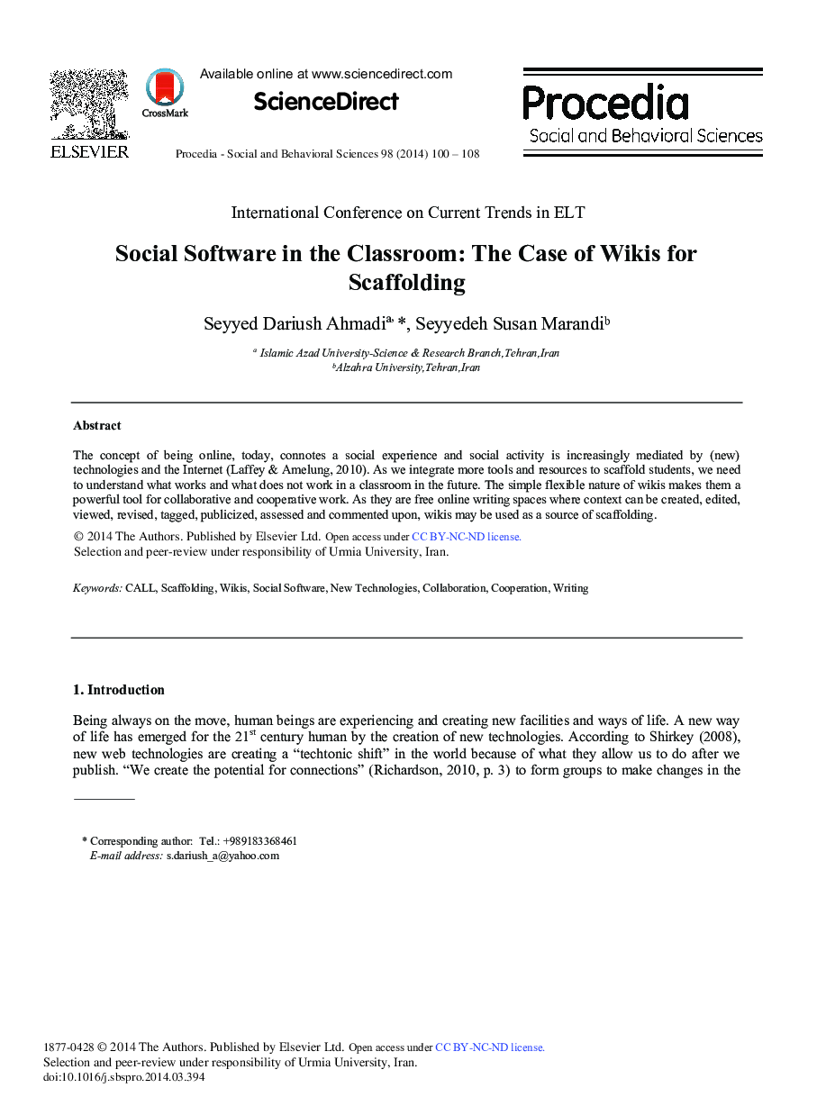 Social Software in the Classroom: The Case of Wikis for Scaffolding 