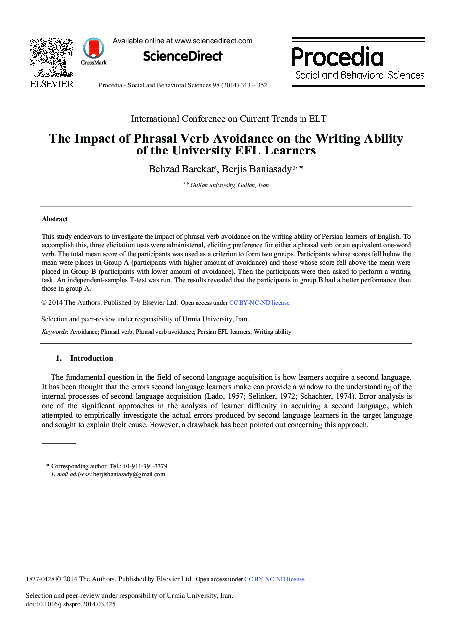 The Impact of Phrasal Verb Avoidance on the Writing Ability of the University EFL Learners