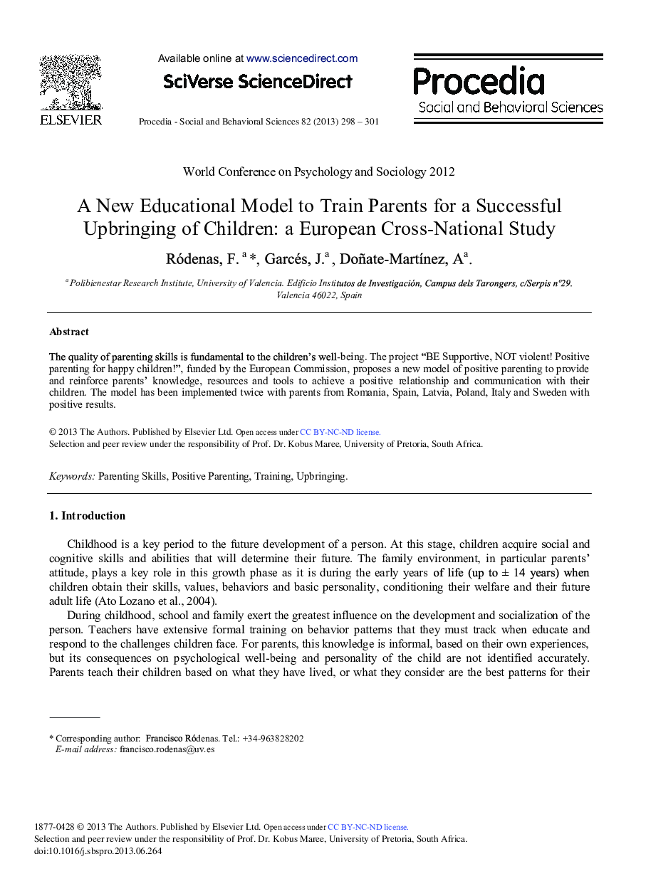 A New Educational Model to Train Parents for a Successful Upbringing of Children: A European Cross-national Study 