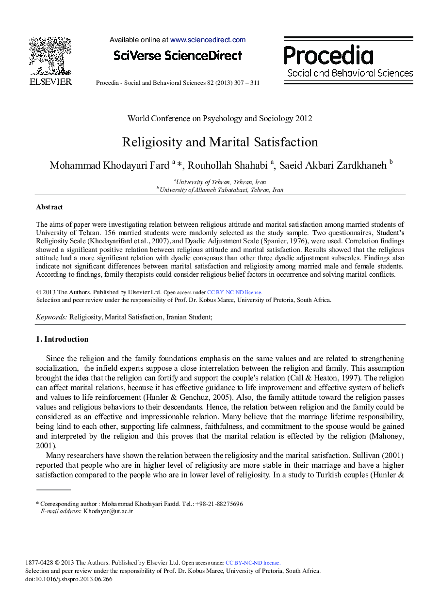 Religiosity and Marital Satisfaction 