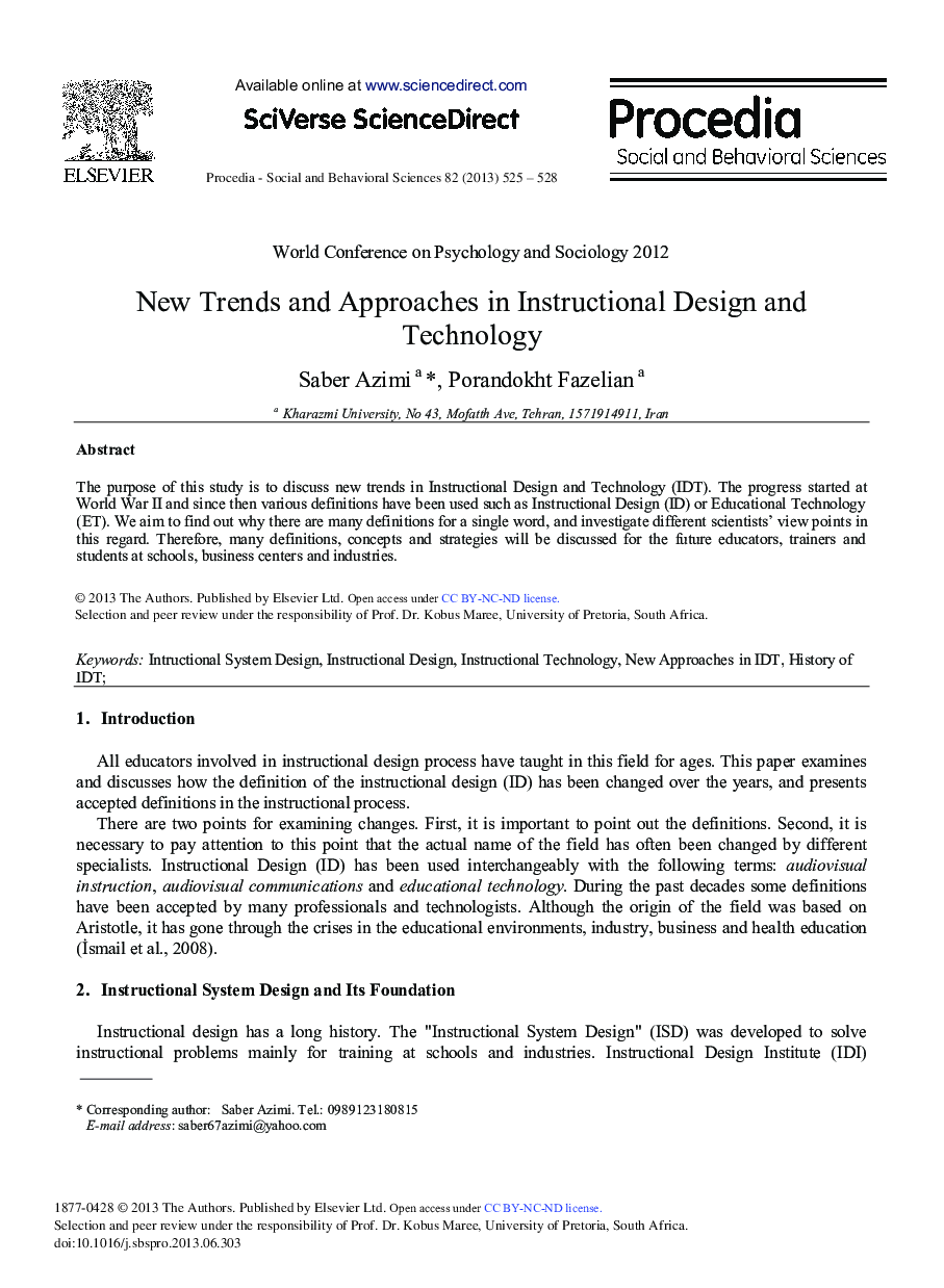 New Trends and Approaches in Instructional Design and Technology 