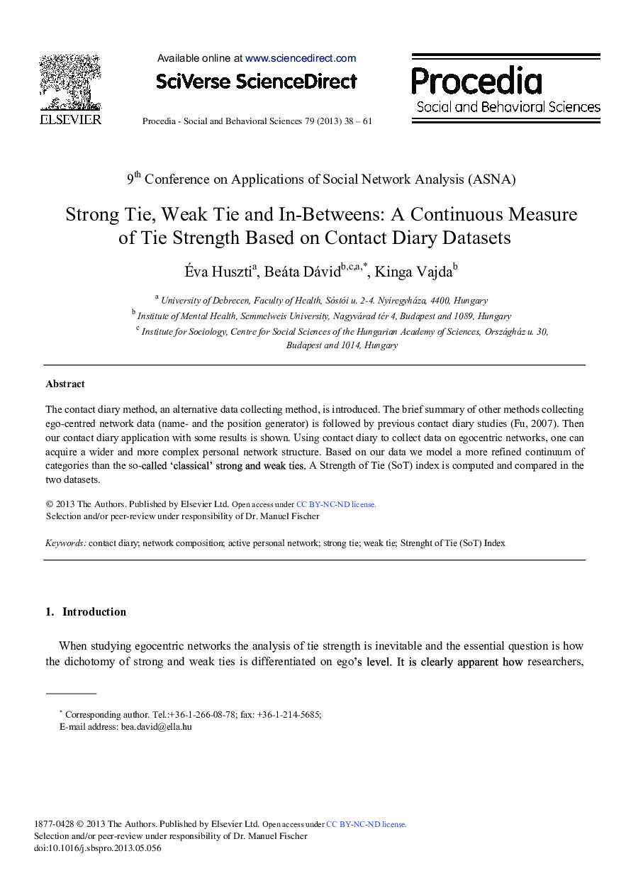 Strong Tie, Weak Tie and In-betweens: A Continuous Measure of Tie Strength Based on Contact Diary Datasets 