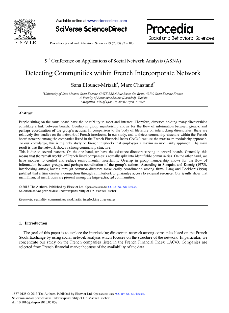 Detecting Communities within French Intercorporate Network 