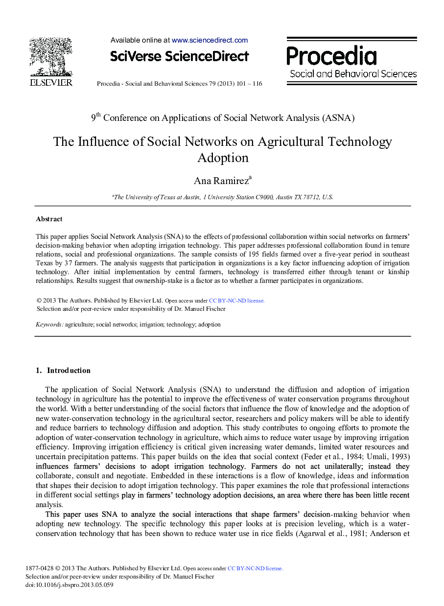 The Influence of Social Networks on Agricultural Technology Adoption 