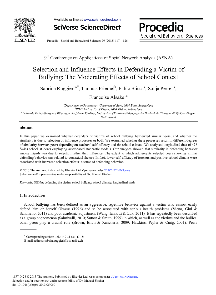 Selection and Influence Effects in Defending a Victim of Bullying: The Moderating Effects of School Context 