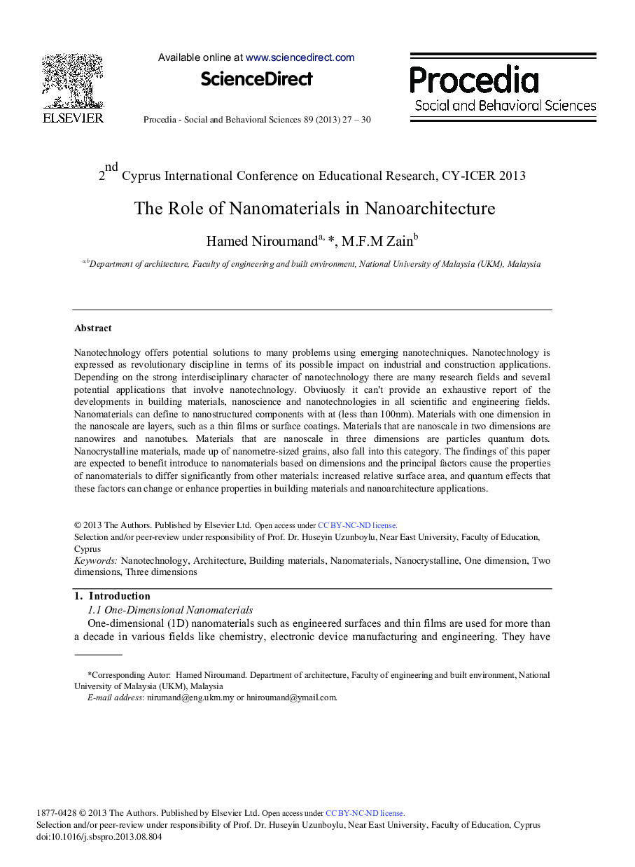 The Role of Nanomaterials in Nanoarchitecture 