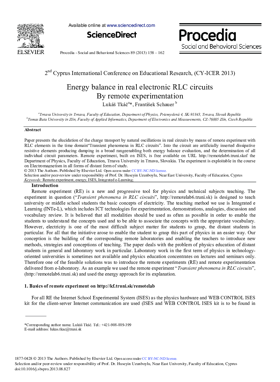 Energy Balance in Real Electronic RLC Circuits by Remote Experimentation 