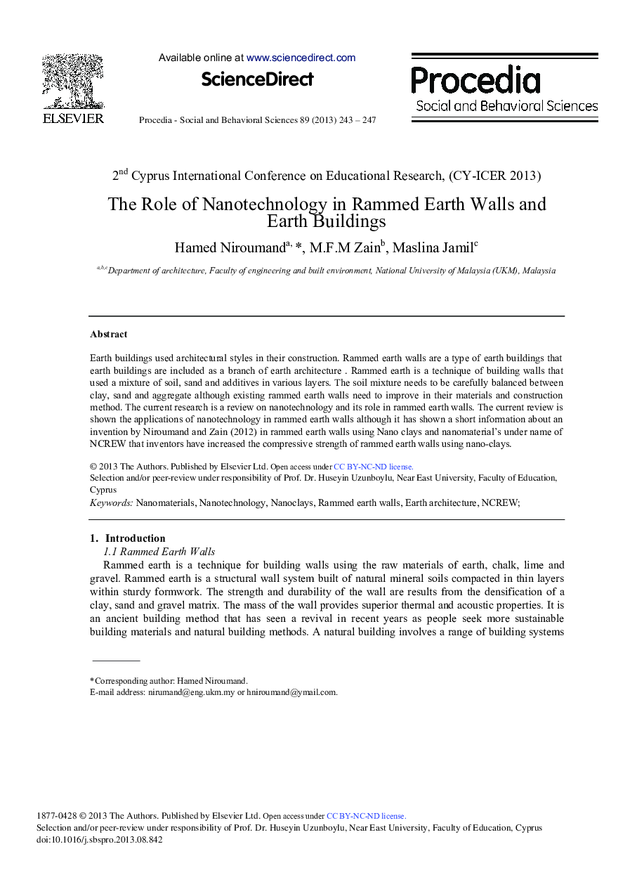 The Role of Nanotechnology in Rammed Earth Walls and Earth Buildings 