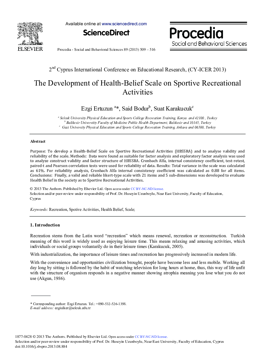 The Development of Health-belief Scale on Sportive Recreational Activities 