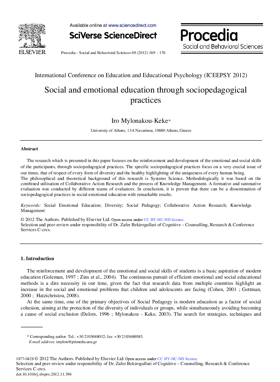 Social and Emotional Education Through Sociopedagogical Practices 