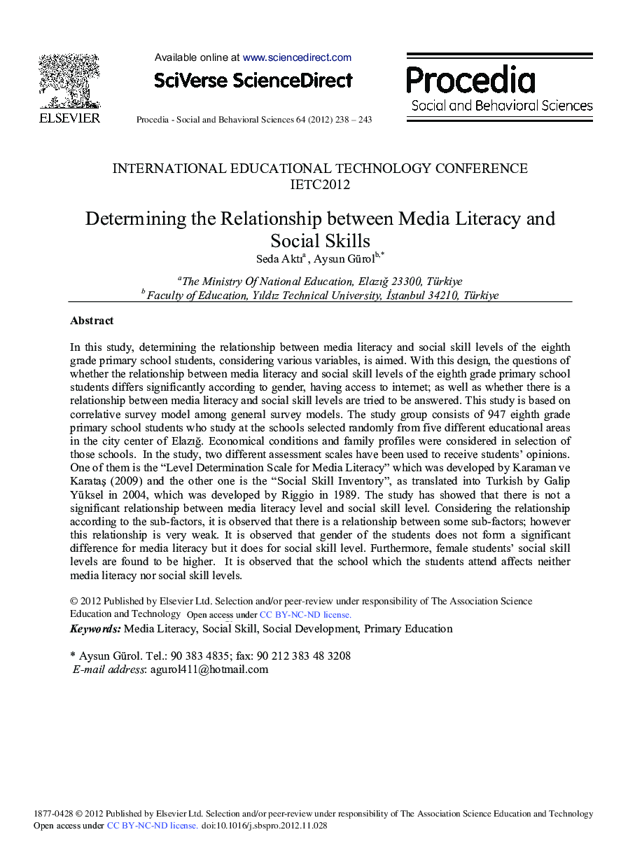 Determining the Relationship between Media Literacy and Social Skills