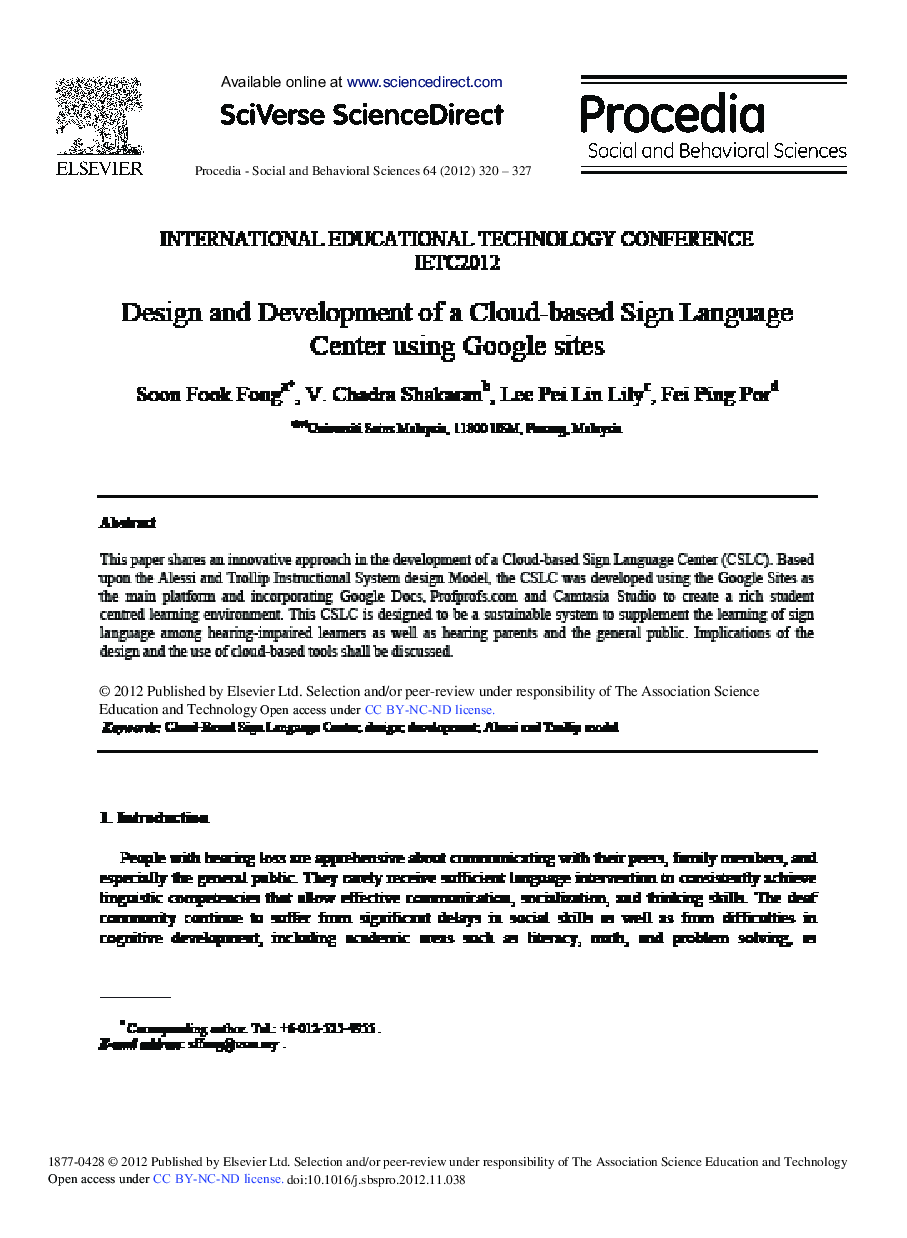 Design and Development of a Cloud-based Sign Language Center using Google Sites