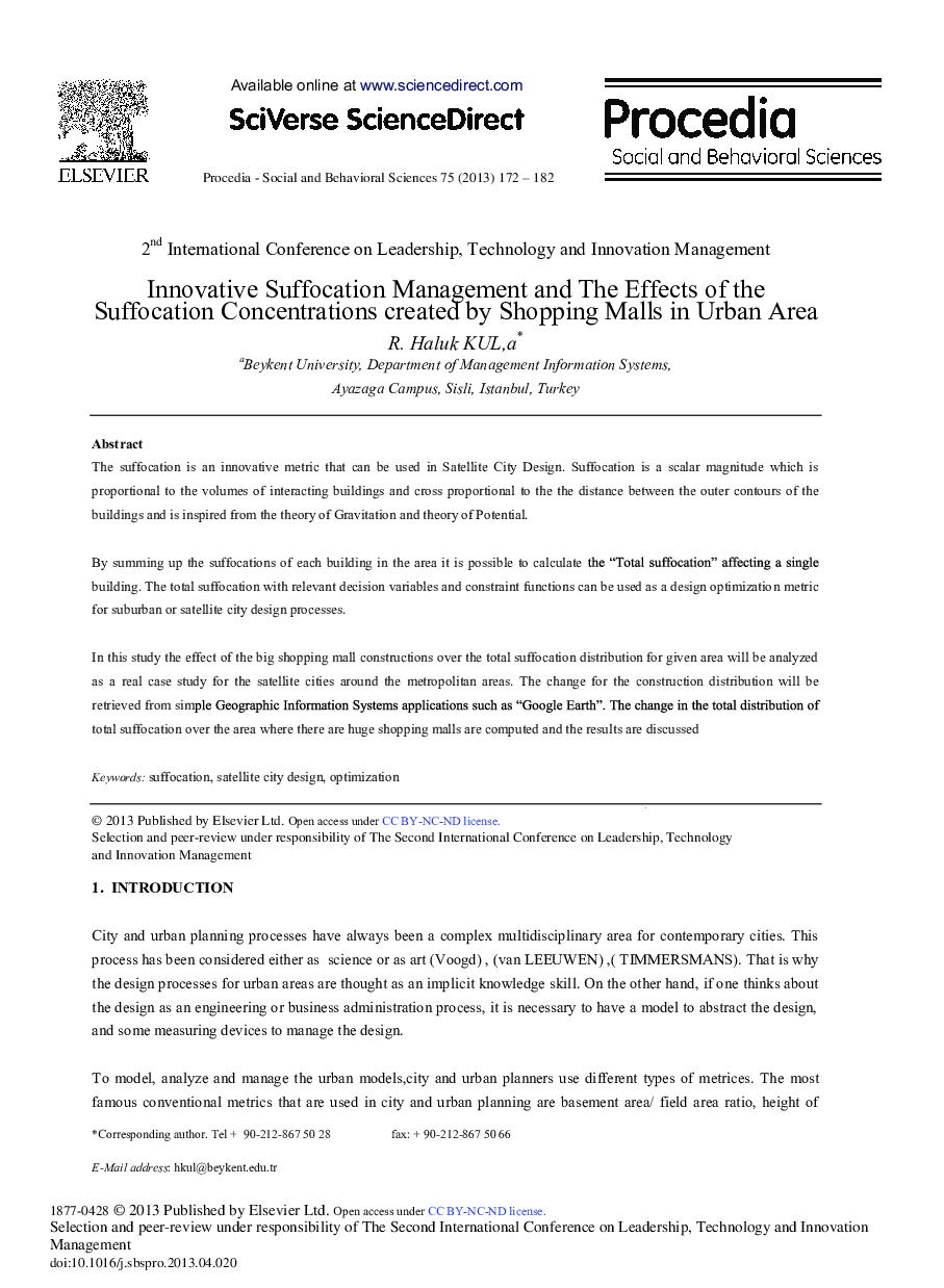 Innovative Suffocation Management and the Effects of the Suffocation Concentrations Created by Shopping Malls in Urban Area 