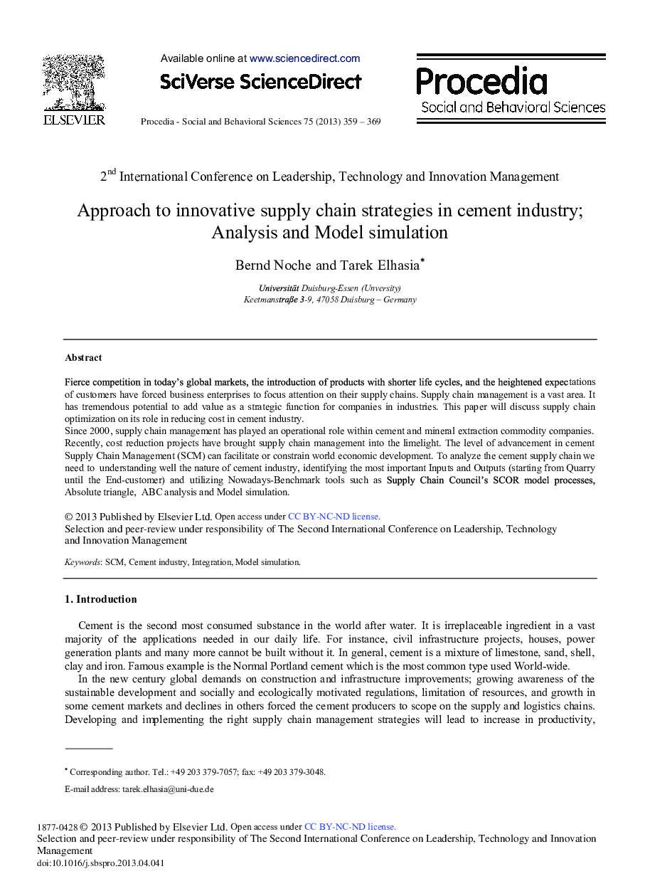 Approach to Innovative Supply Chain Strategies in Cement Industry; Analysis and Model Simulation 
