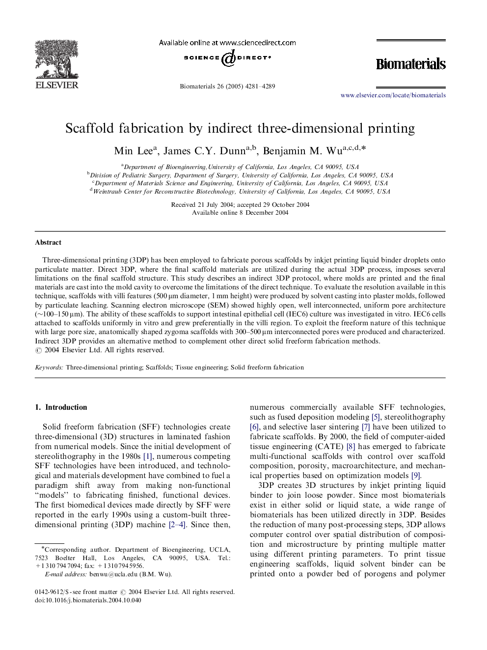 Scaffold fabrication by indirect three-dimensional printing