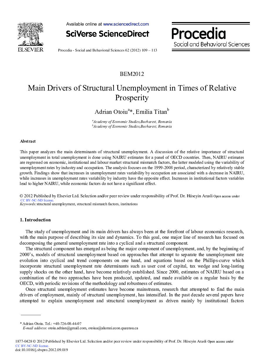 Main Drivers of Structural Unemployment in Times of Relative Prosperity