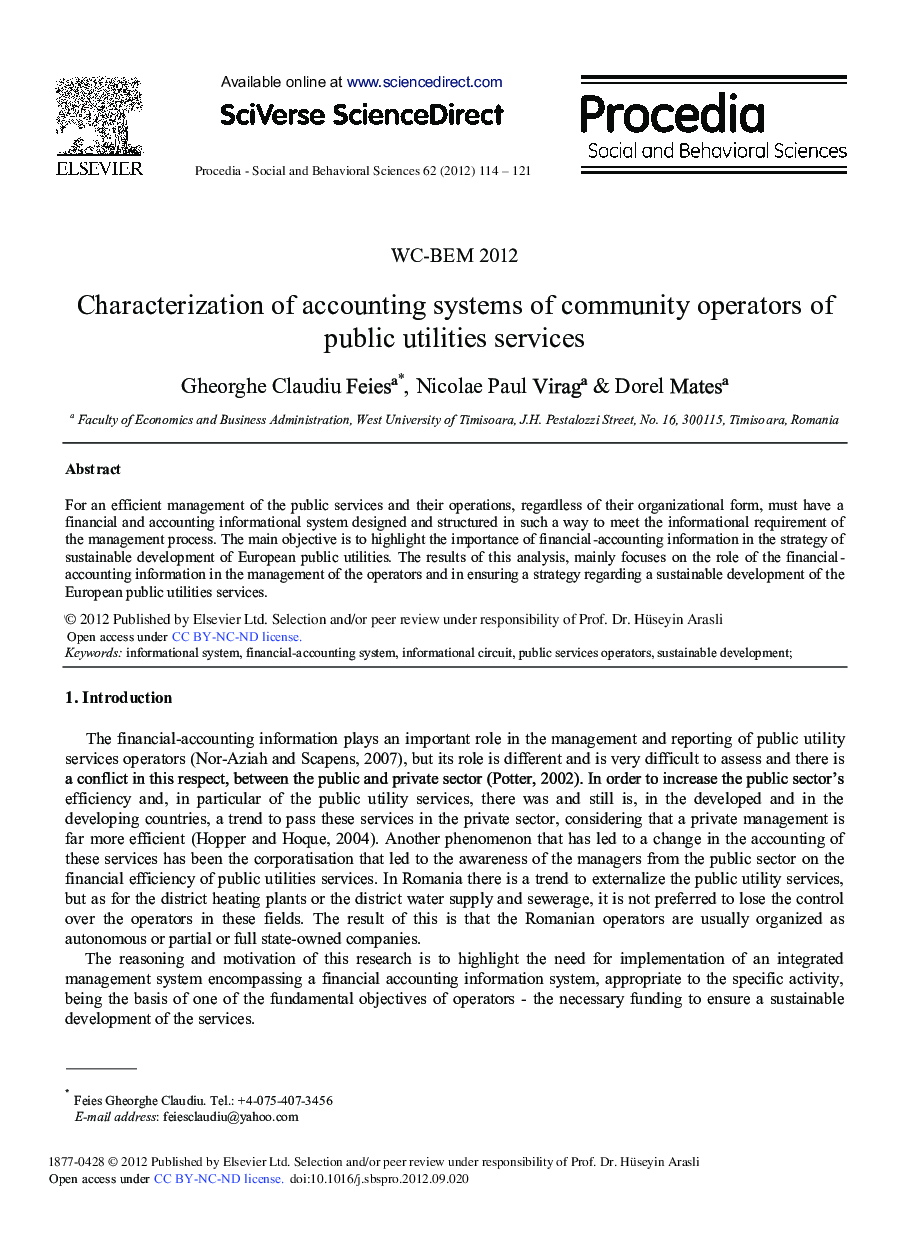 Characterization of Accounting Systems of Community Operators of Public Utilities Services