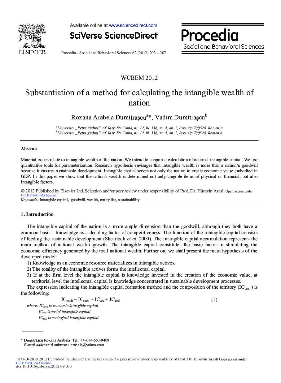 Substantiation of a Method for Calculating the Intangible Wealth of Nation