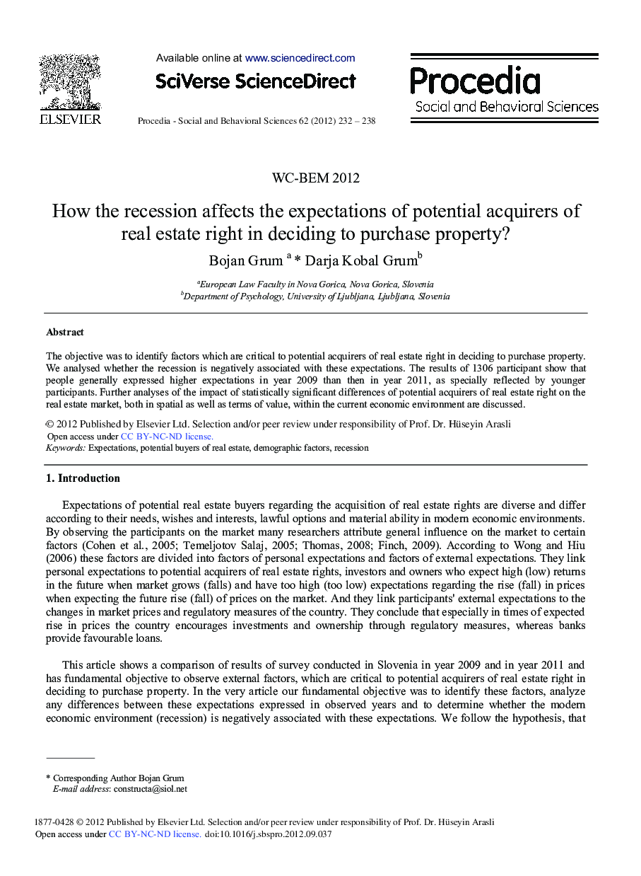 How the Recession Affects the Expectations of Potential Acquirers of Real Estate Right in Deciding to Purchase Property?