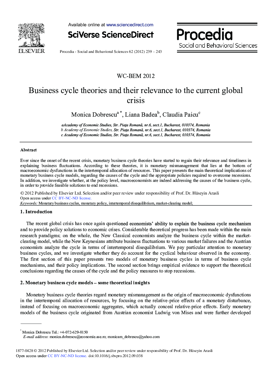 Business cycle theories and their relevance to the current global crisis