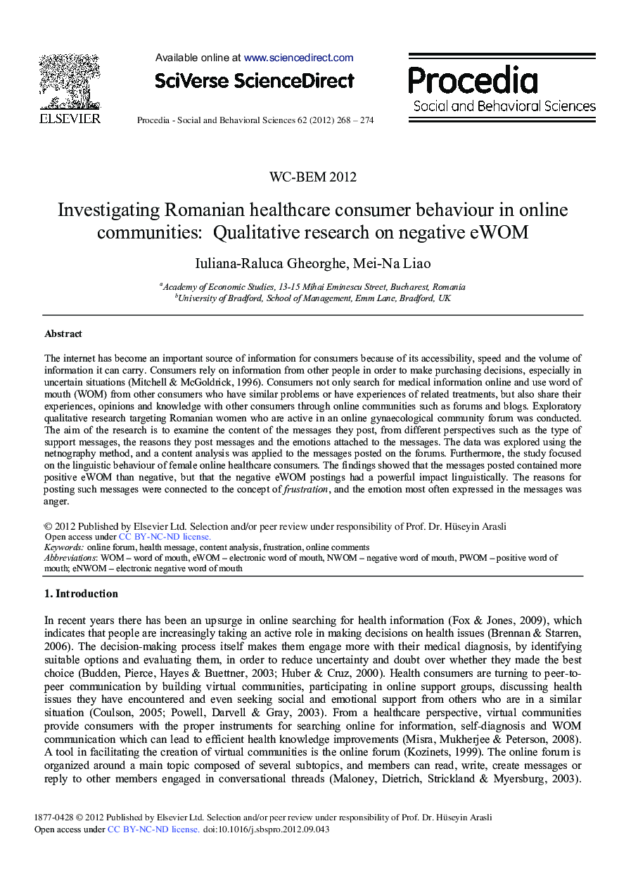 Investigating Romanian Healthcare Consumer Behaviour in Online Communities: Qualitative Research on Negative eWOM